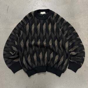 Vintage Botto Multicolor Diamond Pattern Wool Knit Pullover Sweater